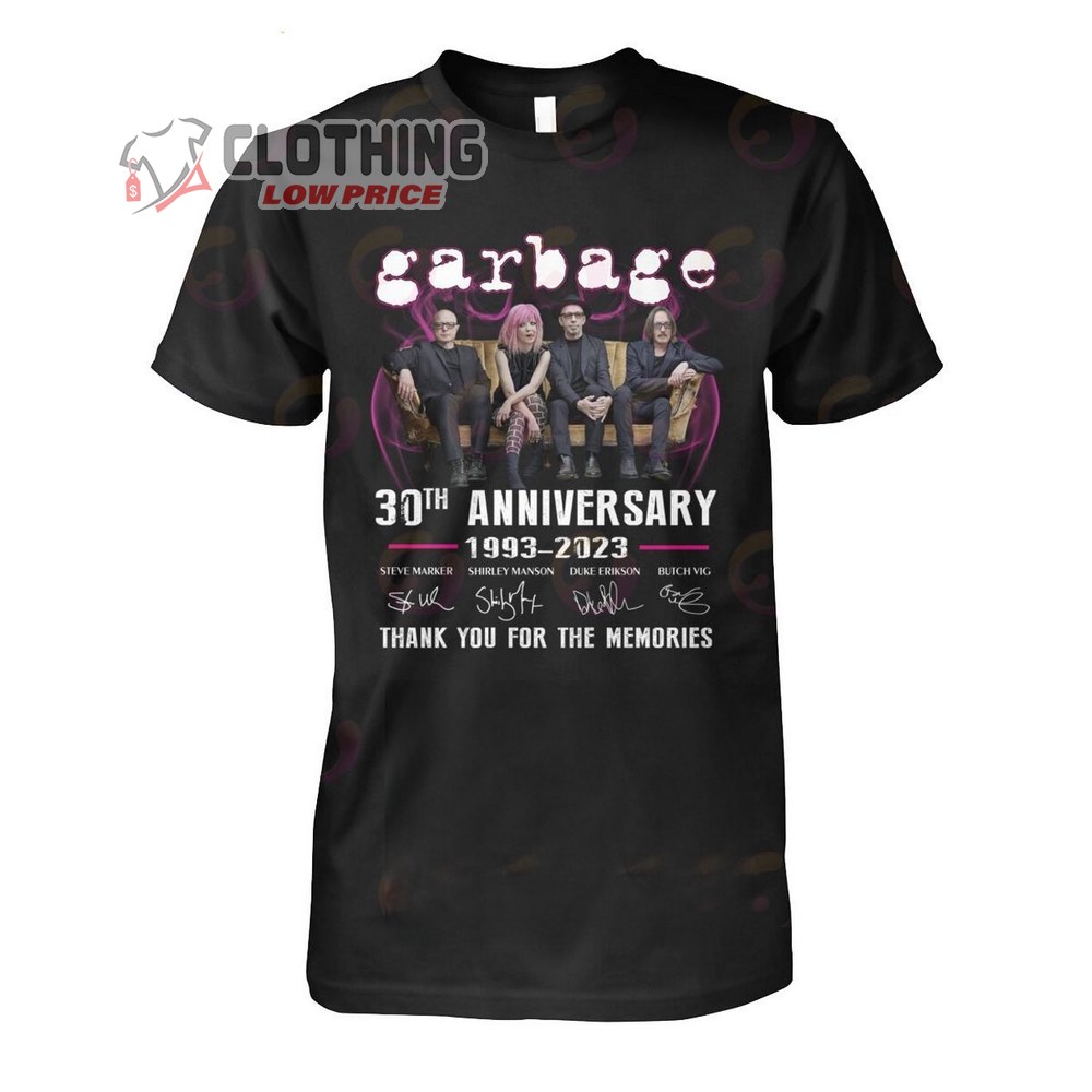 Garbage 30th Anniversary 1993-2023 Thank You For The Memories Merch Garbage World Tour 2023 T-Shirt