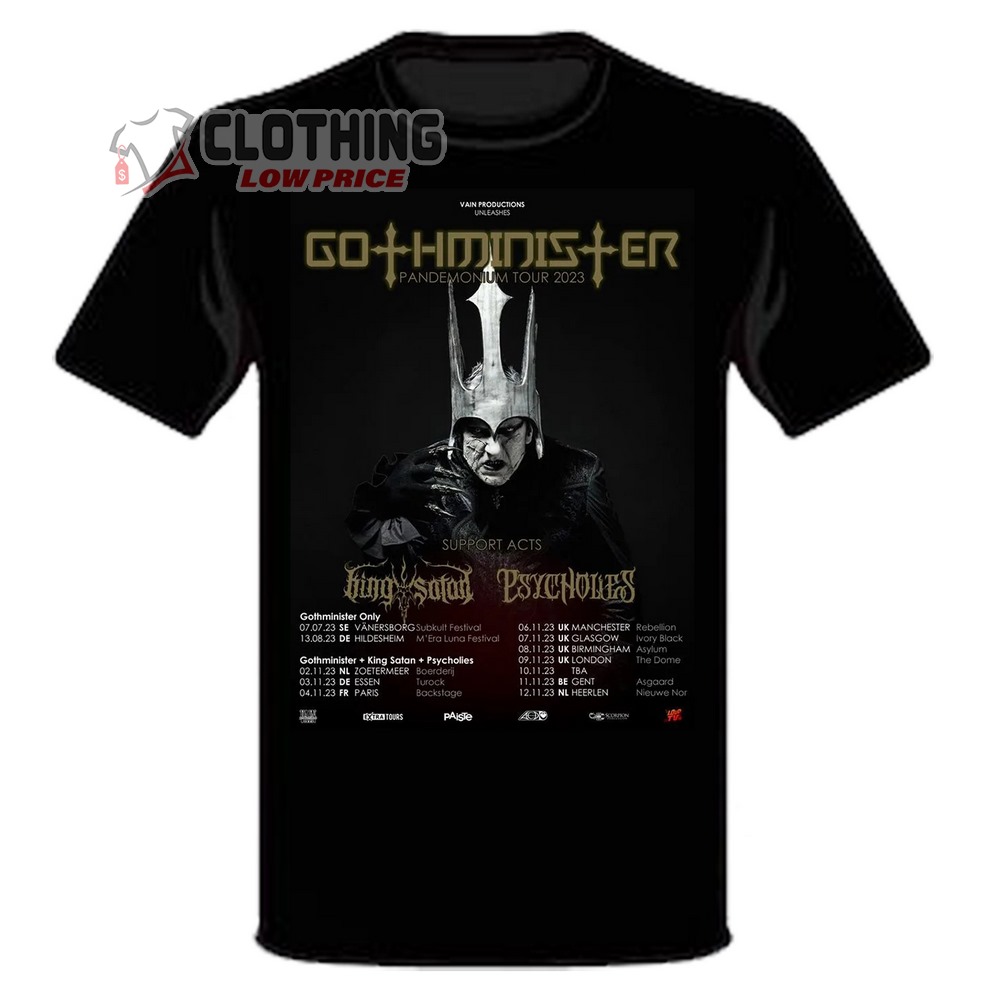 Gothminister Pandemonium Tour 2023 T-Shirt, Gothminister UK Tour 2023 Schedule T-Shirt