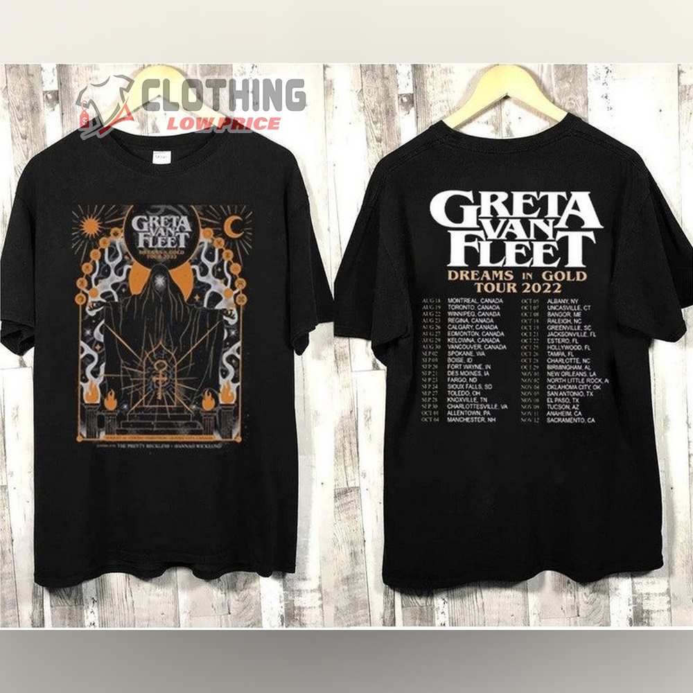 Greta Van Fleet Dreams In Gold Tour 2022 Setlist Merch, Greta Van Fleet Concert Outfit Shirt