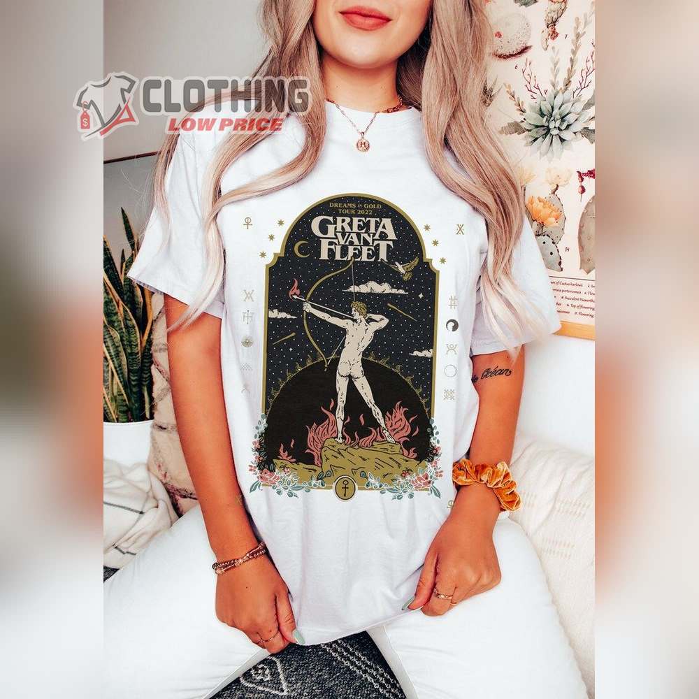 Greta Van Fleet Tour Merch, Greta Van Fleet Rock Band Music T-Shirt, Greta Van Fleet World Tour Shirt, Dreams In Gold, Strange Horizons 2022, Josh Kiszka Tee