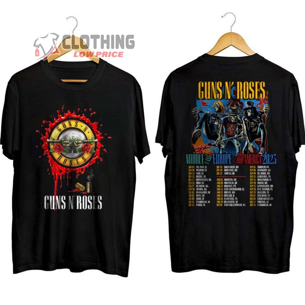 Guns N' Roses Music Tour 2023 Setlist Merch, Guns N' Roses Middle East Europe - North America 2023 Tour Tickets Shirt, Guns N' Roses Music Band Tour Dates 2023 T-Shirt