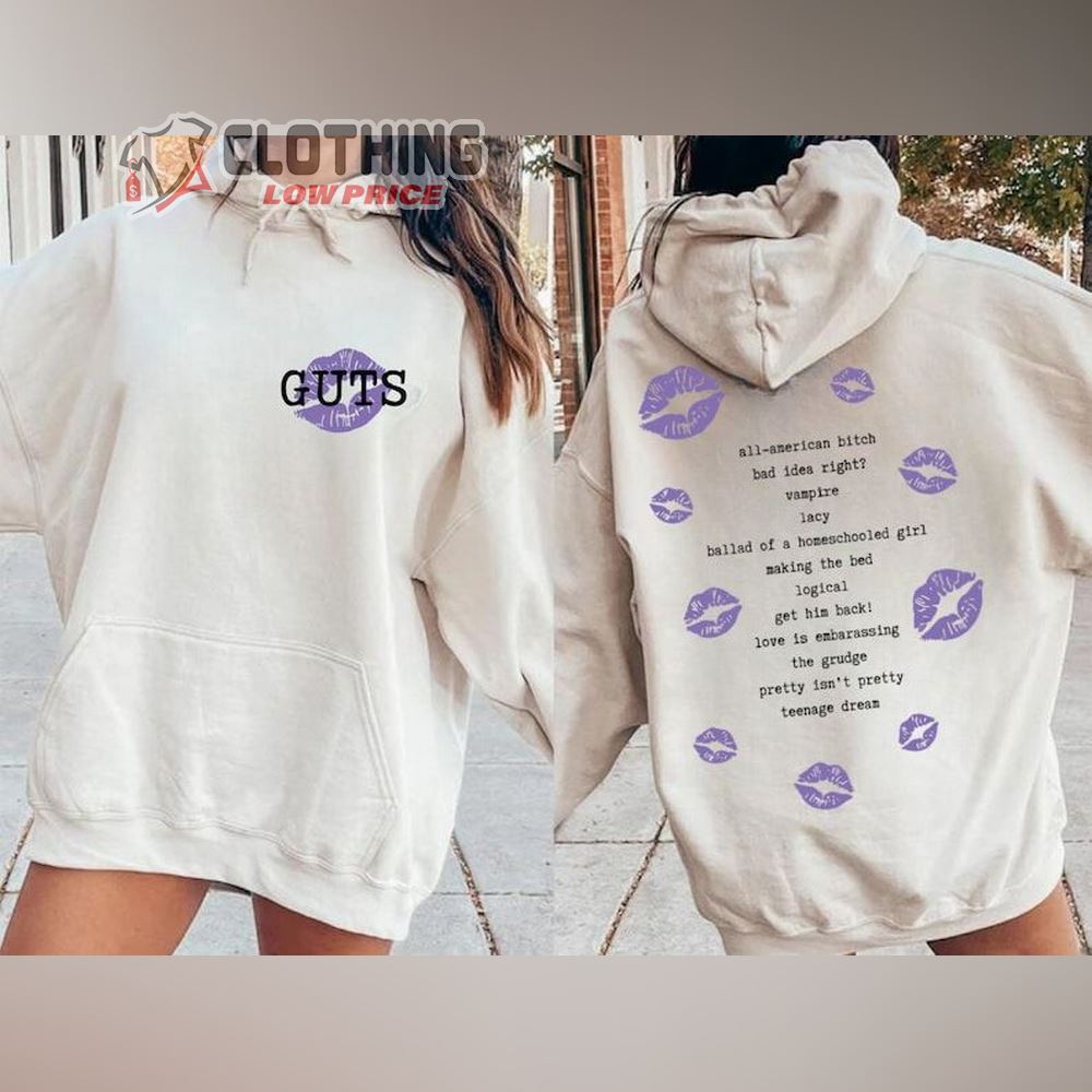 Guts Olivia Guts Merch, Olivia Rodrigo Album Guts Shirt, Guts Olivia Track List Hoodie