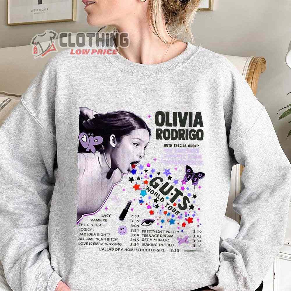 Guts Olivia World Tour Merch, Olivia Rodrigo Album Guts Shirt, Guts Olivia Track List Tee, Vampire Olivia Tour 2023 Sweatshirt