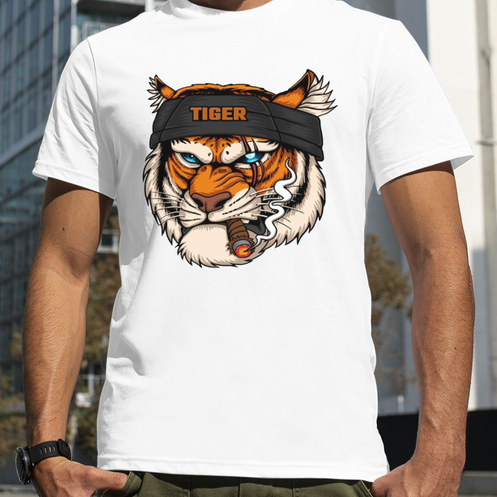 Tiger Head Wearing Bandana While Smoking shirt