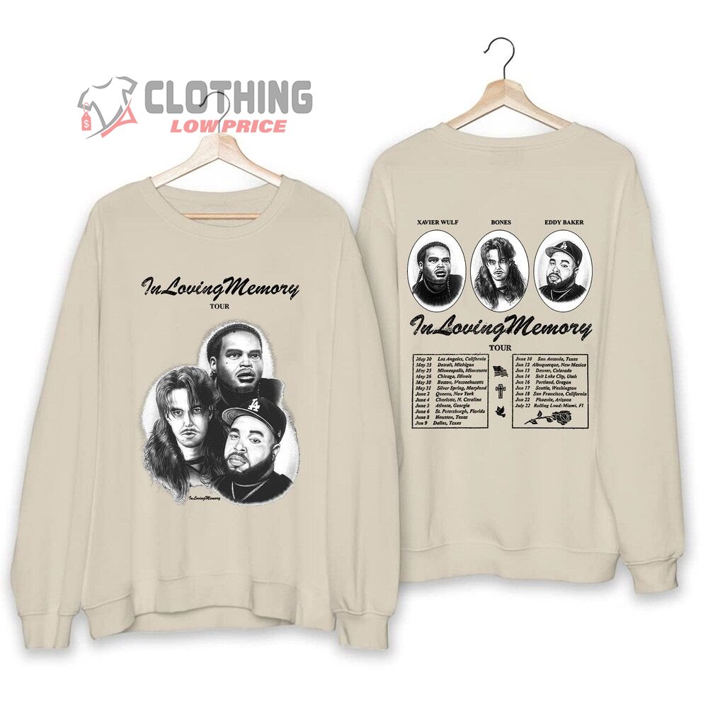 In Loving Memory Tour 2023 With Xavier Wulf-Bones-Eddy Baker Merch, In Loving Memory Tour 2023 Shirt, Xavier Wulf Bones Eddy Baker T-Shirt