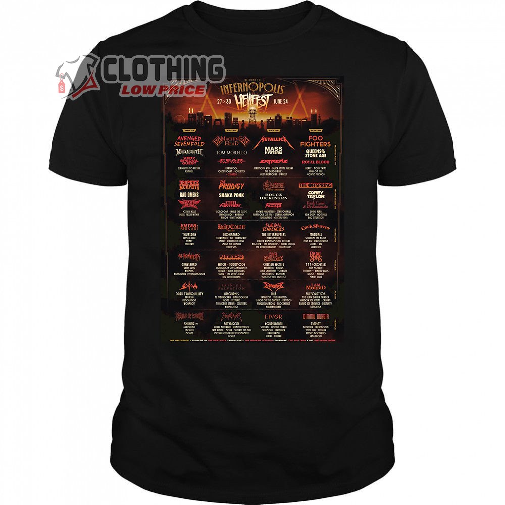 Infernopolis HellFest Merch, Hellfest Open Air Festival ⁣27-30 June 2024 Infernopolis Lineup Fan T-Shirt