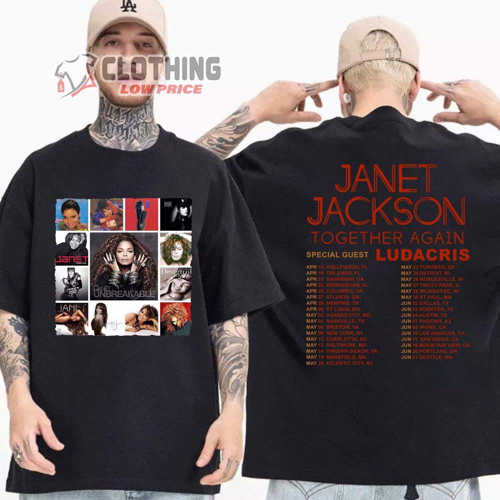 Janet Jackson Together Again Tour 2023 Merch Janet Jackson World Tour 2023 Setlist Shirt Janet Jackson Together Again Tour 2023 With Special Guest Ludacris T-Shirt