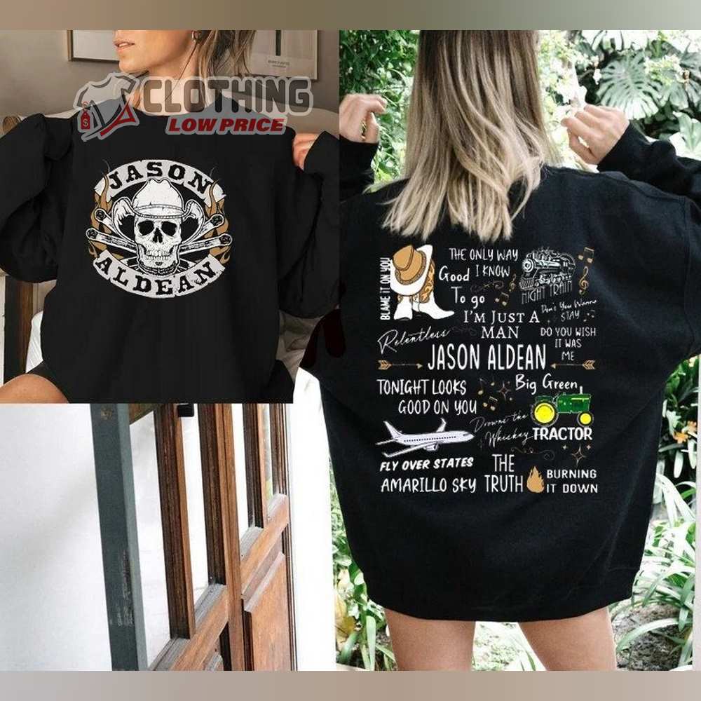 Jason Aldean Cowboys Skull Boots and Hat Shirt, Jason Aldean Albums and Song T-Shirt