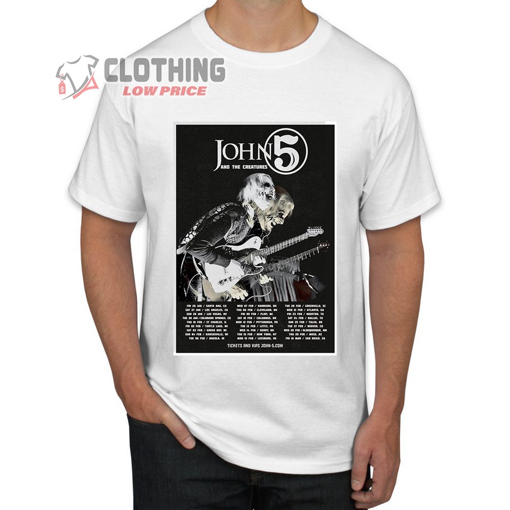 John 5 And The Creatures Merch, John 5 And The Creatures Tour Dates 2024 Setlist Shirt, John 5 Band T-Shirt