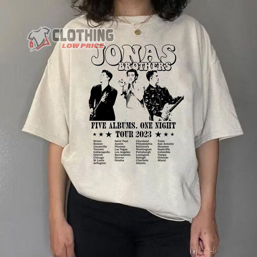 Jonas Brothers Concert Near Me Vintage Shirt, Jonas Brothers Five Albums One Night Tour Setlists 2023 Merch, Jonas Favorite Tour Spots Unisex Tee