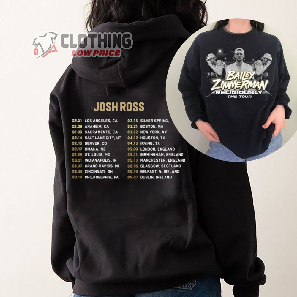 Josh Ross Bailey Zimmerman Religiously The Tour 2024 Merch, Bailey Zimmerman Tour Dates 2024 Shirt, Josh Ross Bailey Zimmerman Country Music T-Shirt