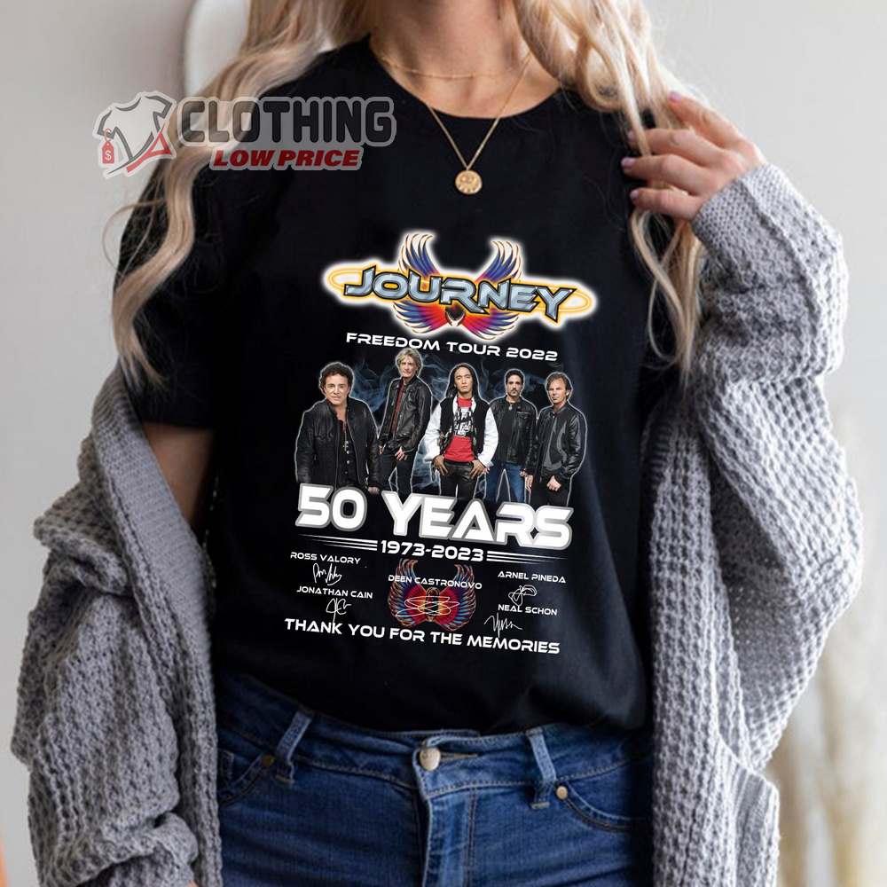 Journey Freedom Tour 2023 Merch Journey Tour 50 Years Thank You For The Memories 1973-2023 Signature T-Shirt