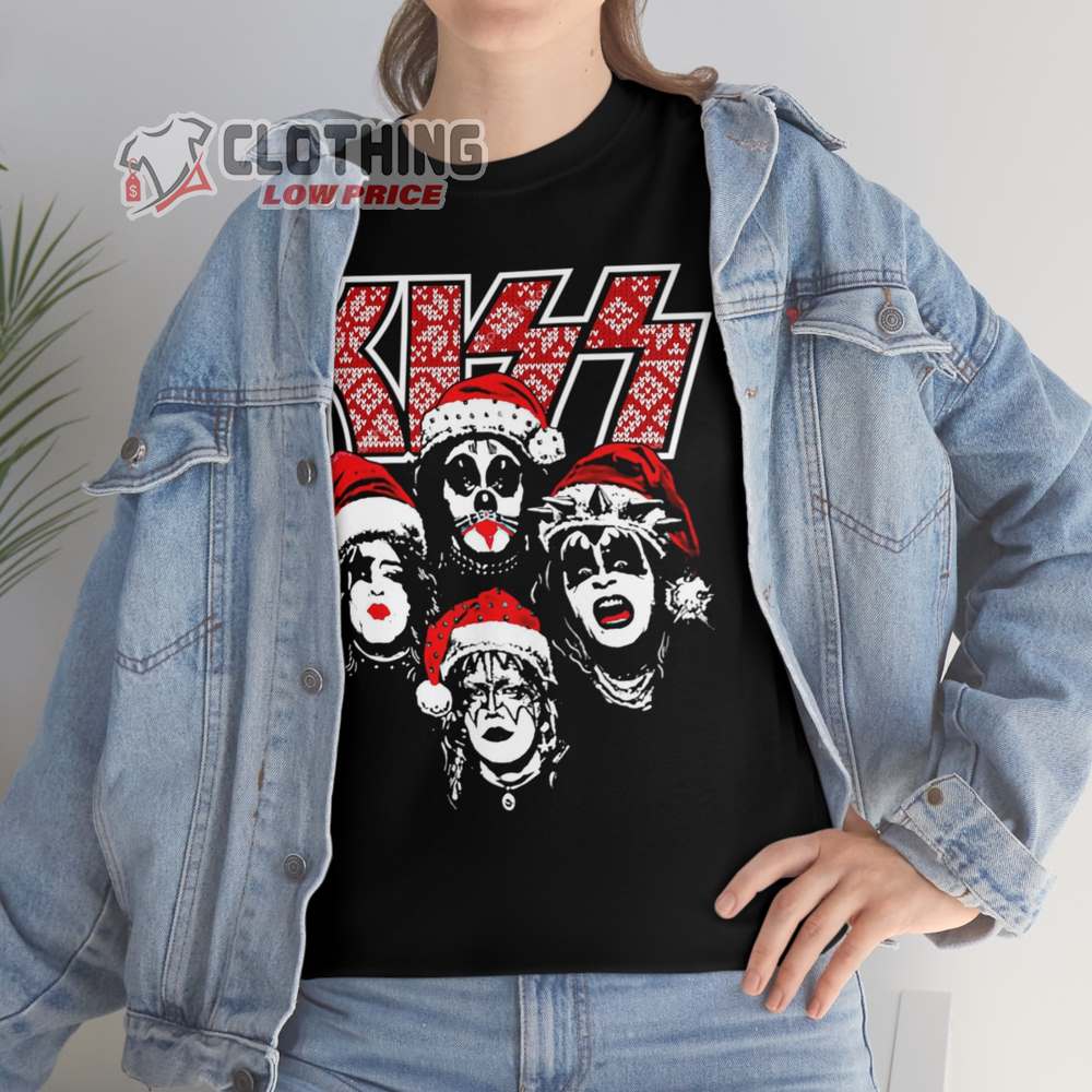 KISS Christmas Album Cover With Santa Hats Shirt, KISSMas Red Christmas Sweater, Kiss band Tour Merch