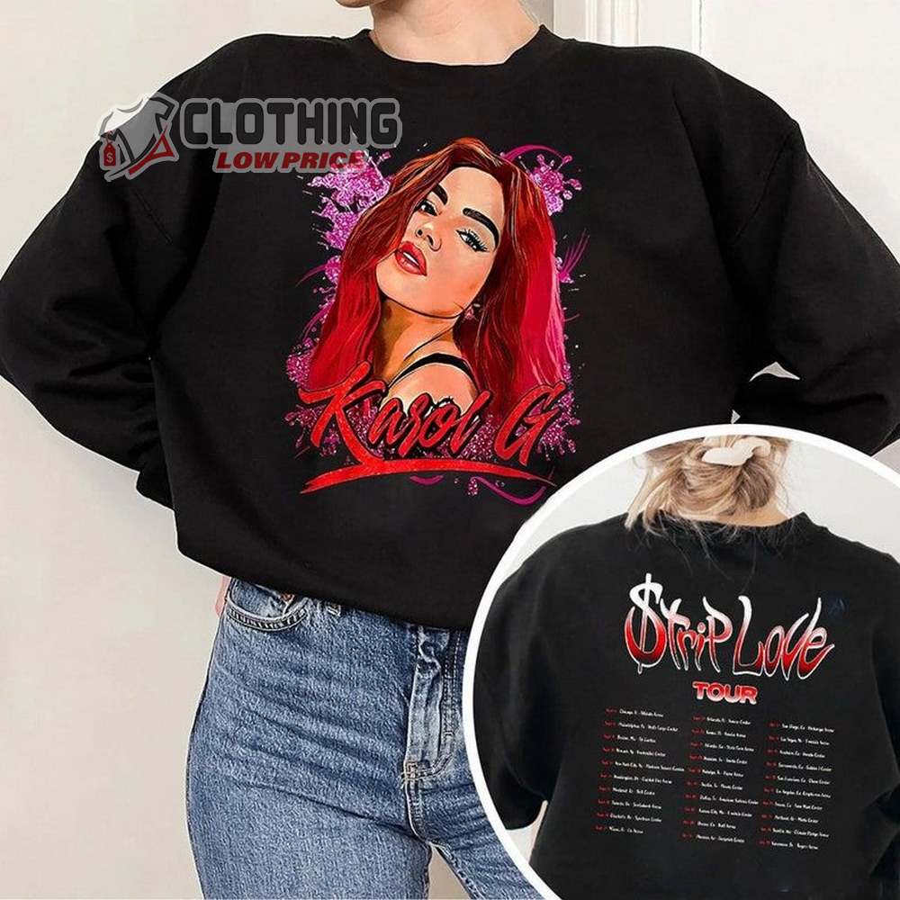 Karol G Strip Love Tour 2022 Setlist Merch, Karol G Gatubela Pelo Rojo Shirt