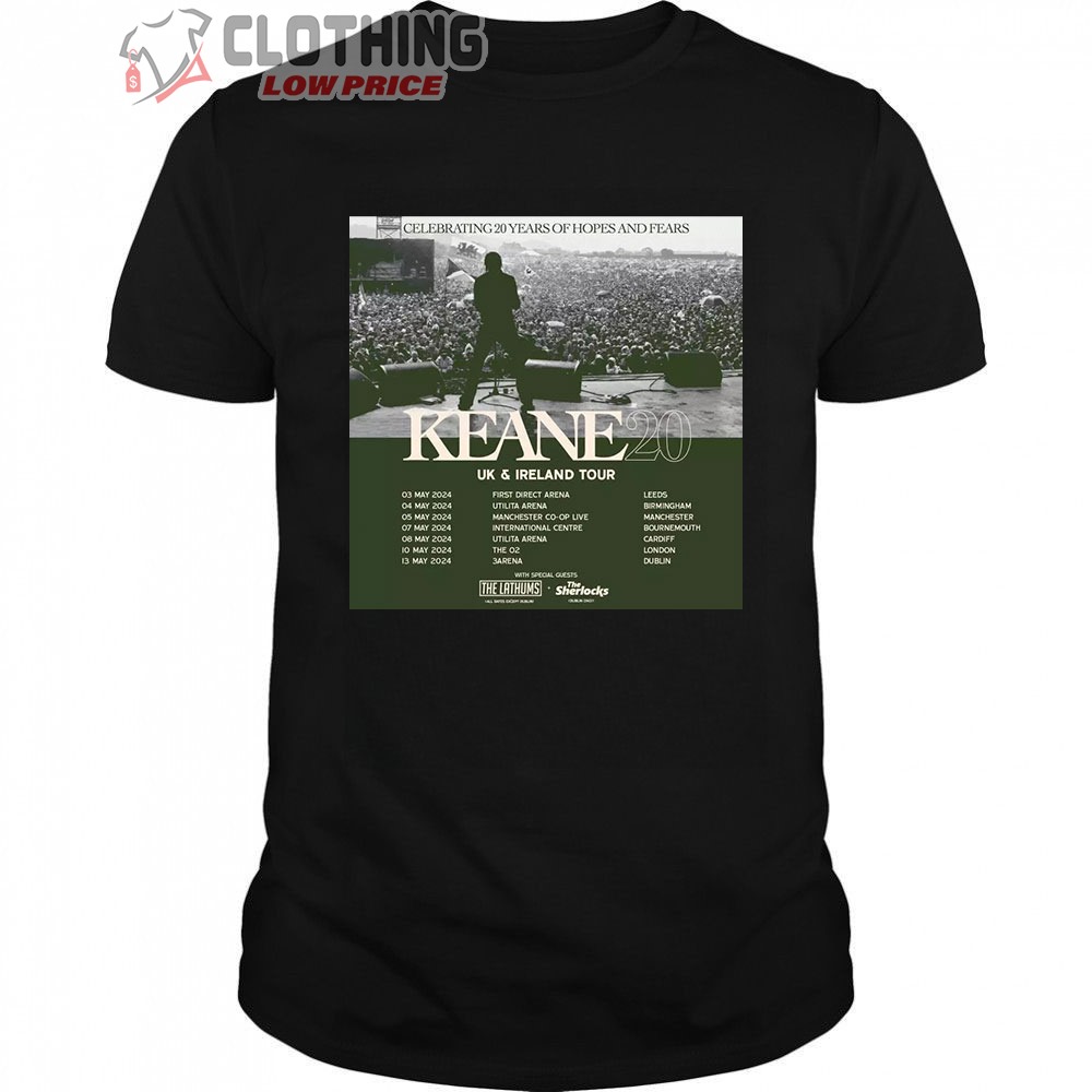 Keane 20 UK And Ireland Tour Merch, Keane Celebrating 20 Years Of Hopes And Fears Shirt, Keane World Tour 2024 T-Shirt