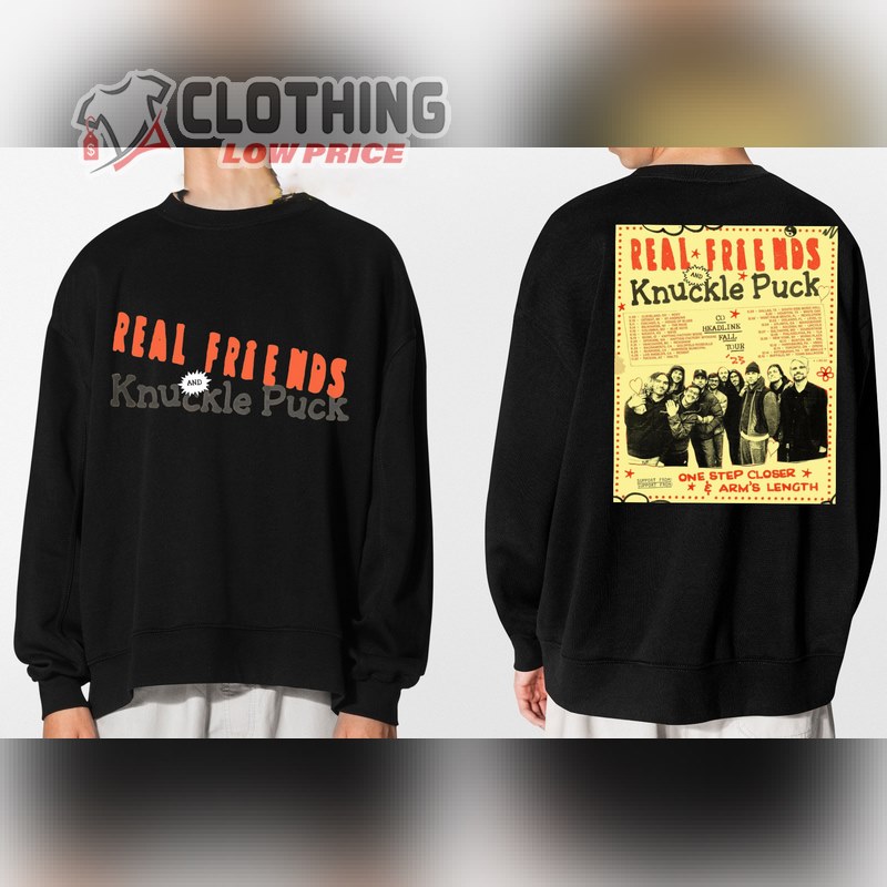 Knuckle Puck 2023 Concert Tour Dates T- Shirt, Real Friends Knuckle Puck Fall Tour 2023 One Step Closer Arm Length Double Sided T- Shirt, Knuckle Puck Setlist T- Shirt