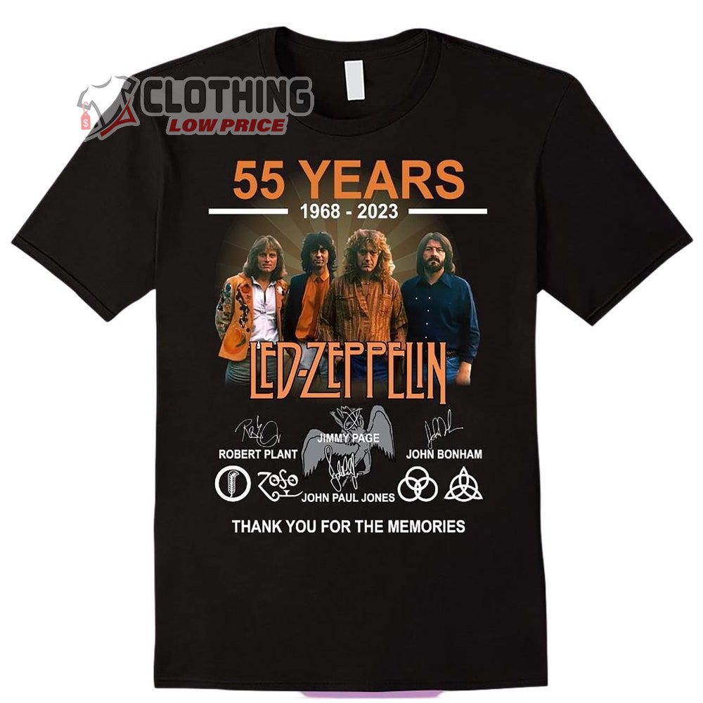 Led Zeppelin 55 Years 1968 – 2023 Merch, Led Zeppelin Tour 2023 Thank You For The Memories Signatures T-Shirt