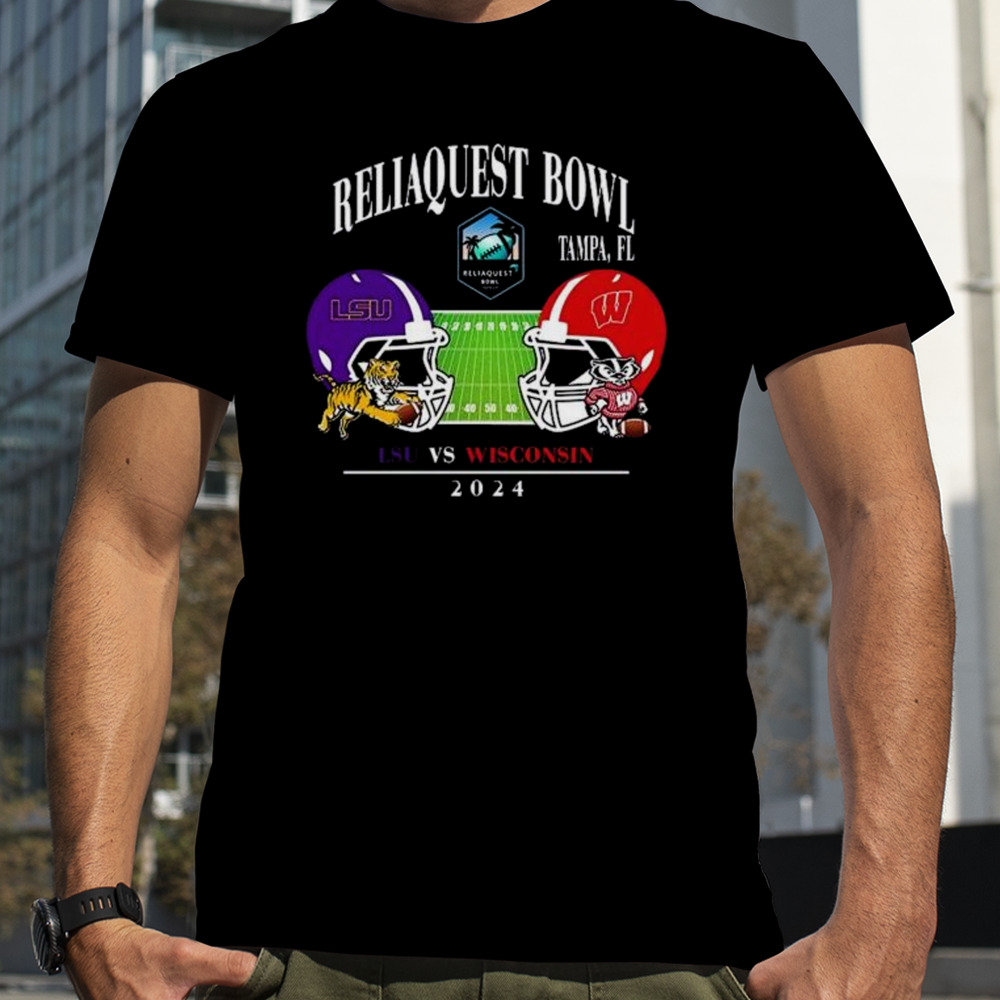 ReliaQuest Bowl LSU vs Wisconsin Raymond James Stadium Tampa FL College Bowl Games 2023-2024 Head To Head Helmet Shirt