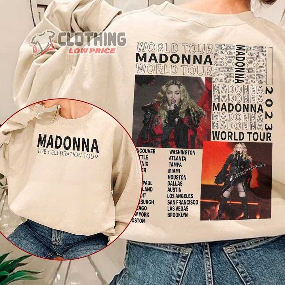 Madonna Four Decades The Celebration 2023 T-Shirt, Madonna Music 2 Sides Shirt, Music Tour 2023 Unisex T-Shirt Sweatshirts