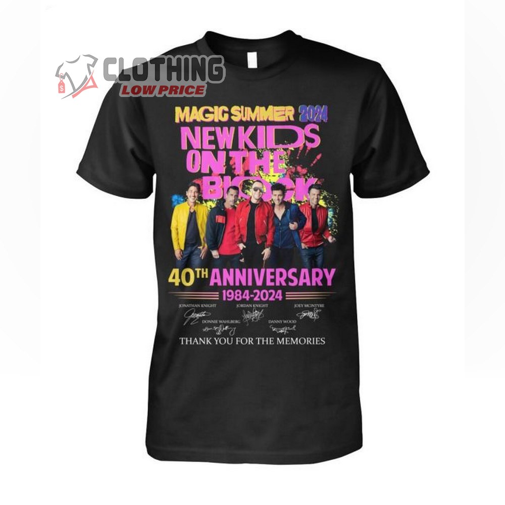 Magic Summer 2024 New Kids On The Block Merch, New Kids 40th Anniversary 1984-2024 Thank You For The Memories Signatures T-Shirt