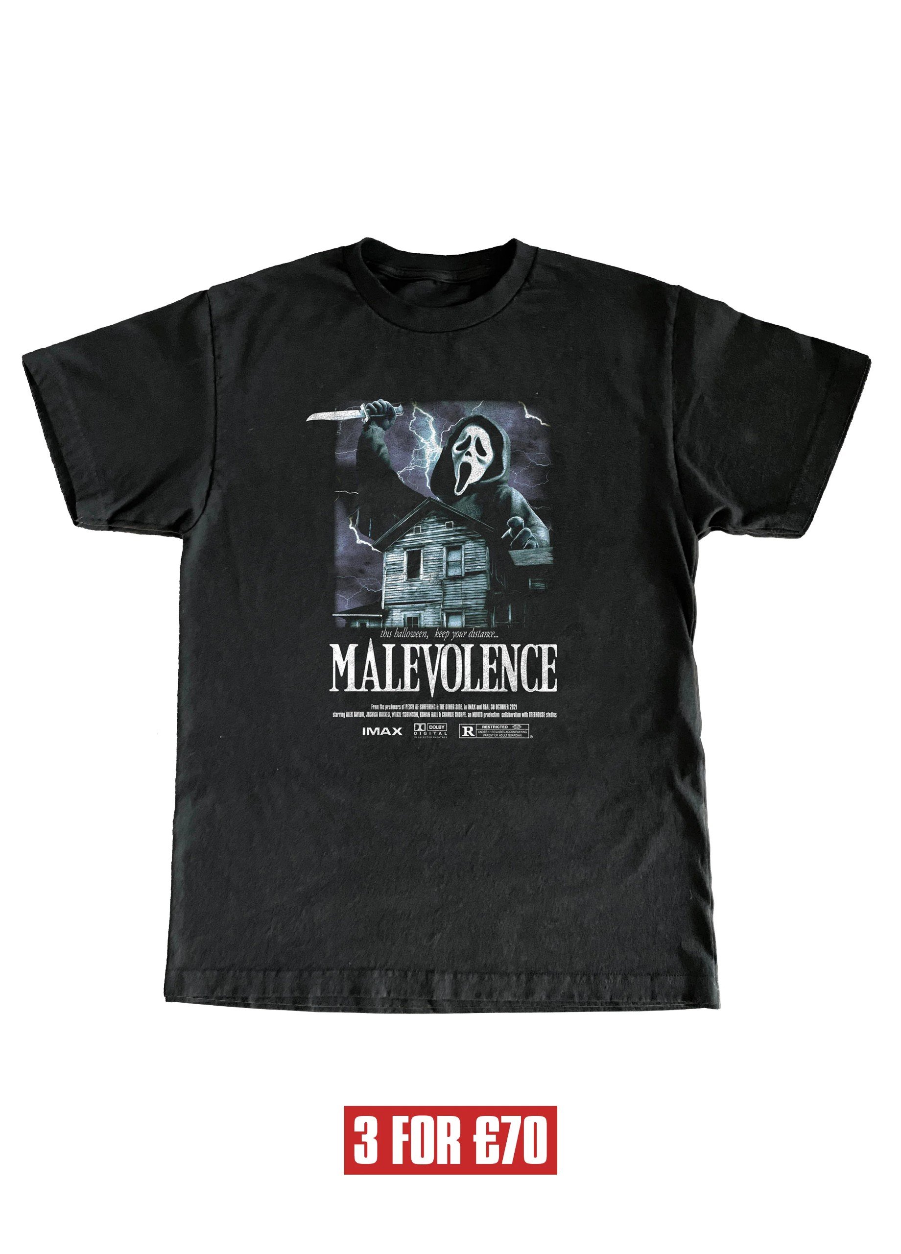 Malevolence This Halloween Keep Your Distance Merch, Malevolence Horror Death With Knife Around House T-Shirt