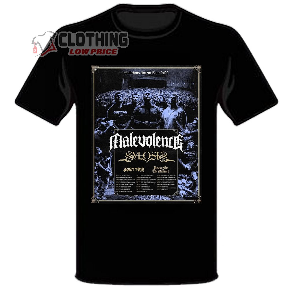 Malevolence Tour 2023 Guilttrip Schedule Merch, Malevolence Tour 2023 Justice For The Dammed T-Shirt