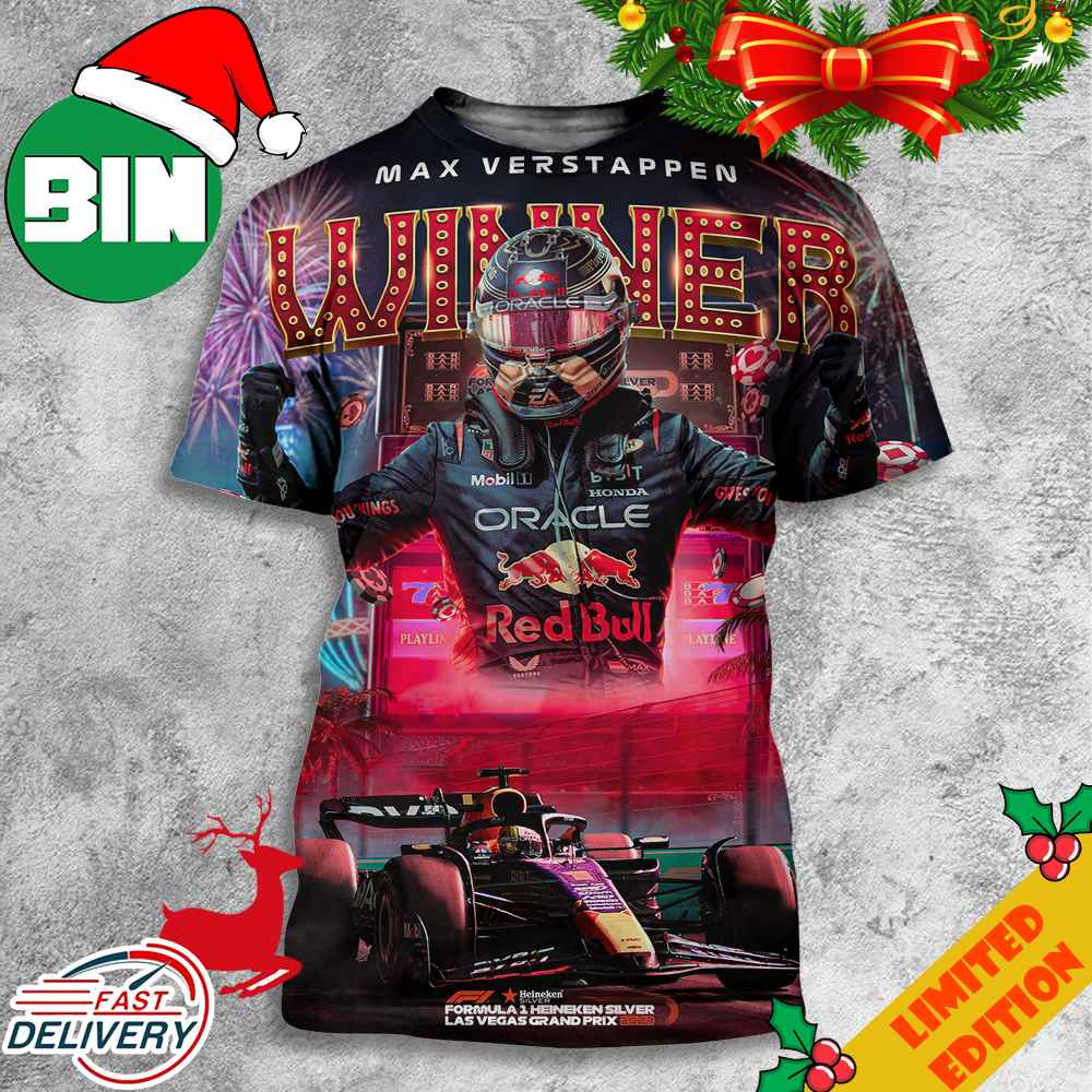 Max Verstappen Formula 1 Heineken Silver Las Vegas Grand Prix 2023 Winner 3D T-Shirt