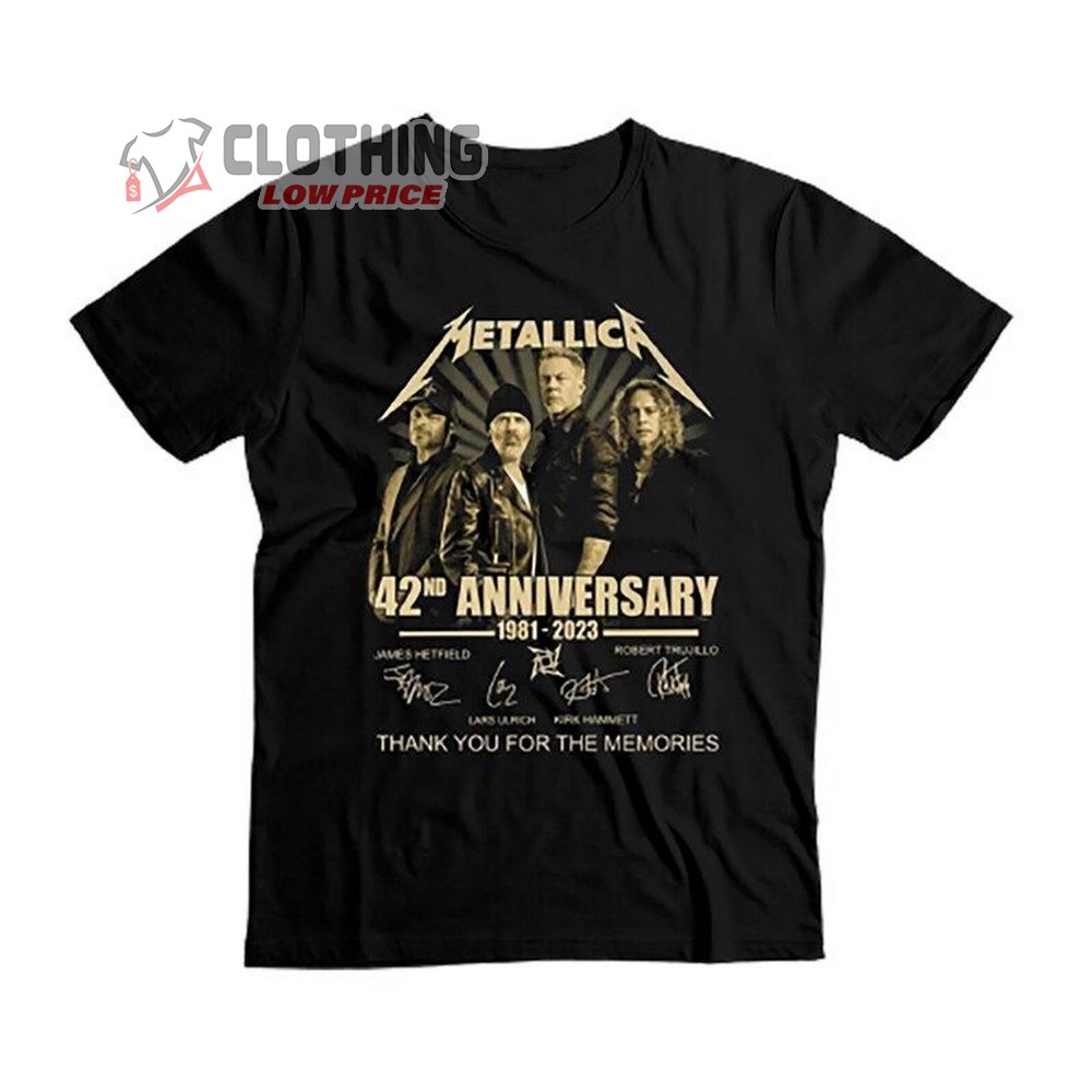 Metallica 42nd Anniversary 1981 2023 Shirt, Metallica M72 Tour Merch, Metallica Band Thank You For The Memories Signatures TShirt