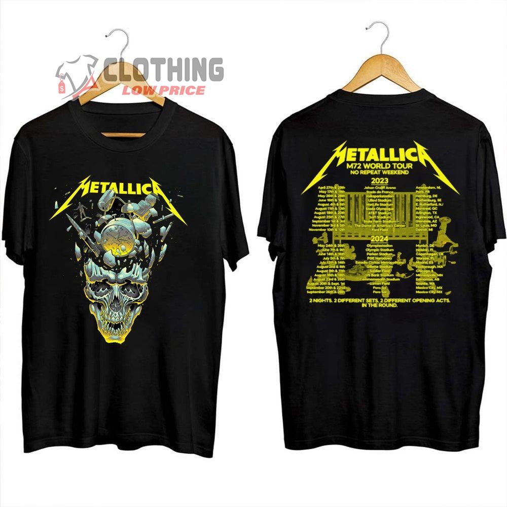 Metallica Album Song And Tour 2023-2024 Merch, Metallica Skull 72 Seasons Shirt, Metallica M72 World Tour No Repeat Weekend 2023-2024 Tickets T-Shirt