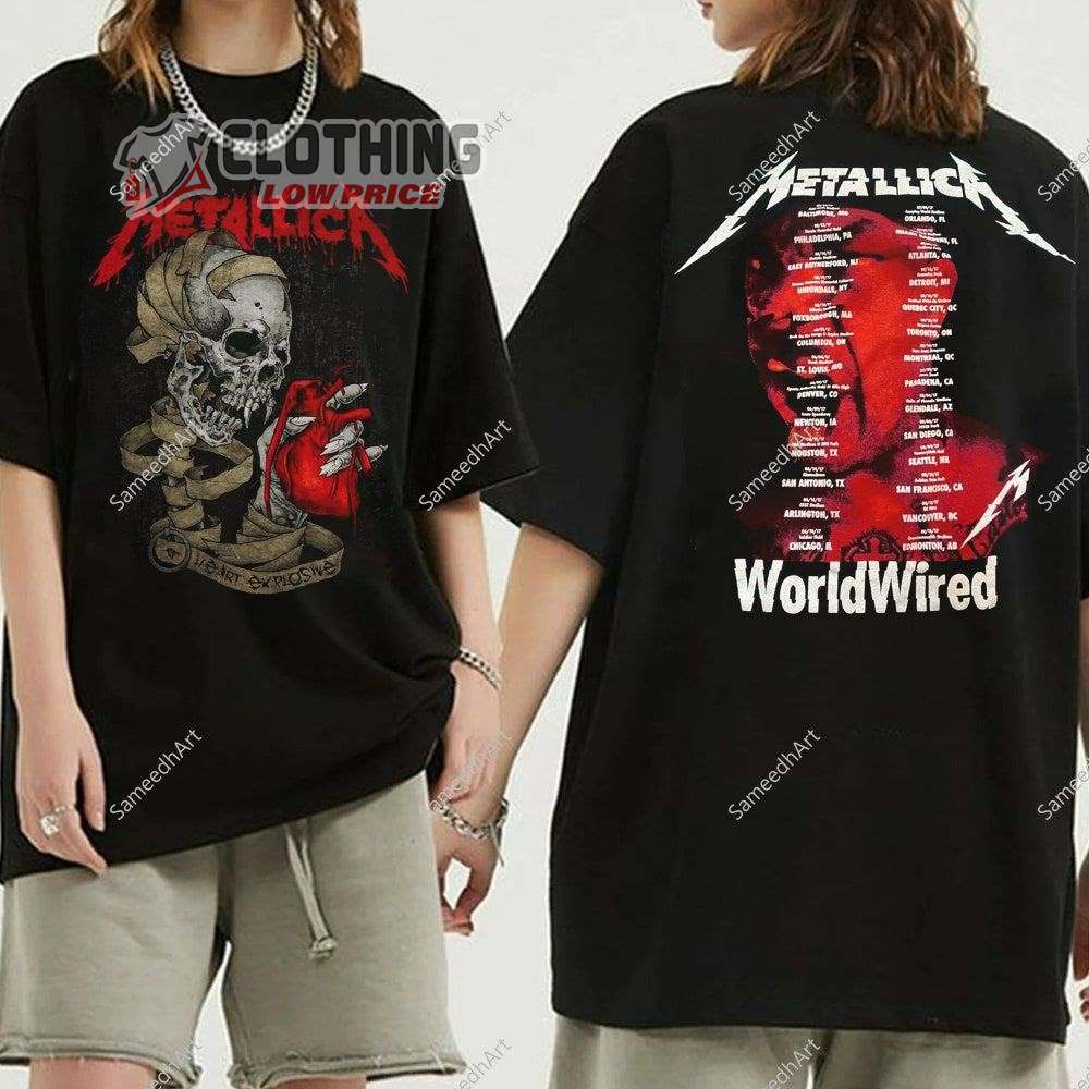 Metallica Heart Explosive 2023 Tour Merch, Metallica Metal Rock Worldwired 2023 Shirt, Metallica World Tour 2023 Tickets T-Shirt