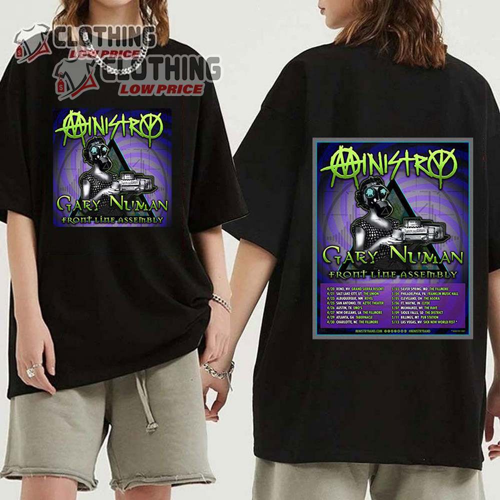 Ministry World Tour 2023 Merch, Ministry Gary Numan Front Line Assembly Tour 2023 Shirt, Ministry Tour Dates 2023 T-Shirt