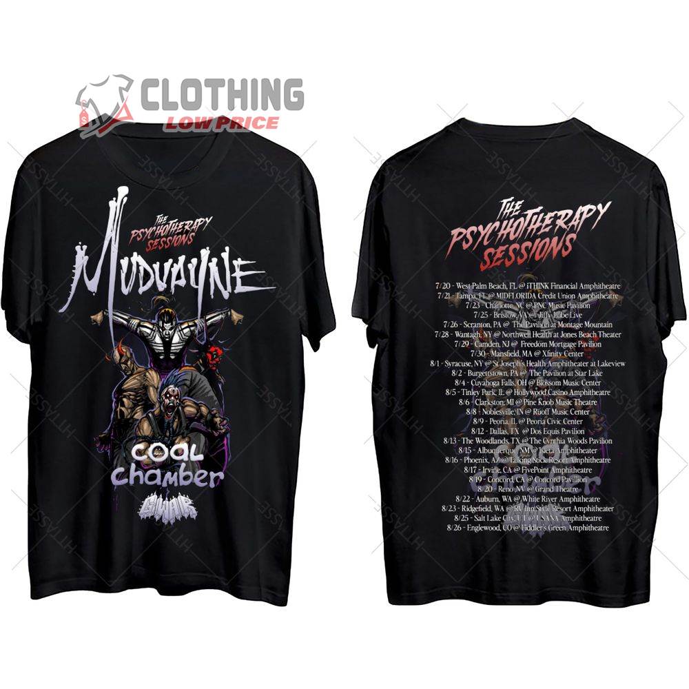 Mudvayne Summer 2023 US Tour Merch, The Psychotherapy Sessions 2023 Tour Mudvayne Coal Chamber Shirt, Mudvayne Tour 2023 Setlist T-Shirt