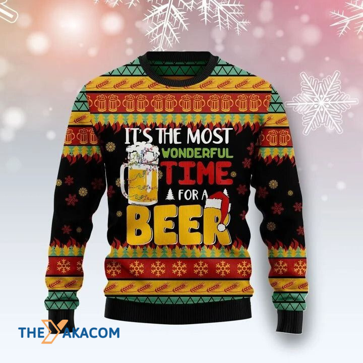 Orange Pattern It's The Most Wonderful Time For A Beer Gift For Christmas Ugly Christmas Sweater