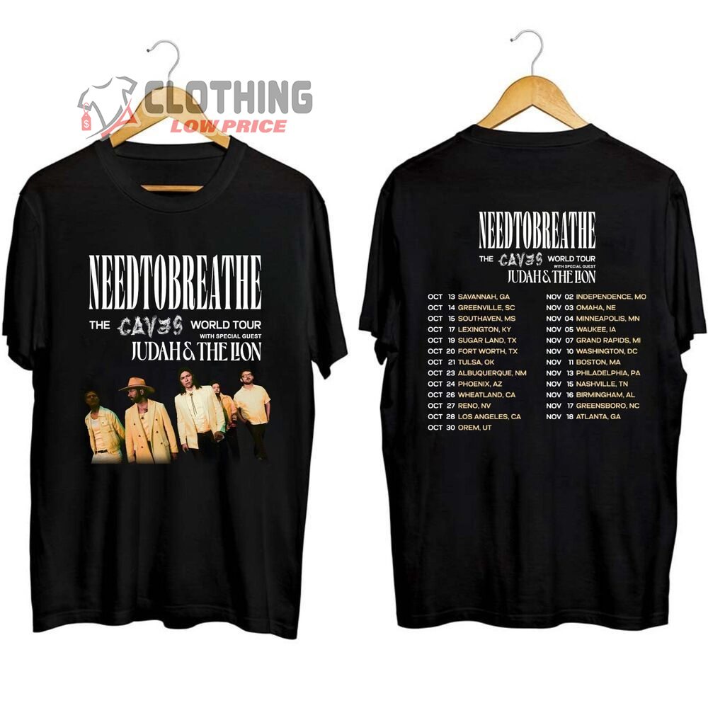 Needtobreathe The Caves World Tour 2023 Tickets Merch,Needtobreathe The Caves World Tour With Special Guest Judahs & The Lion T-Shirt