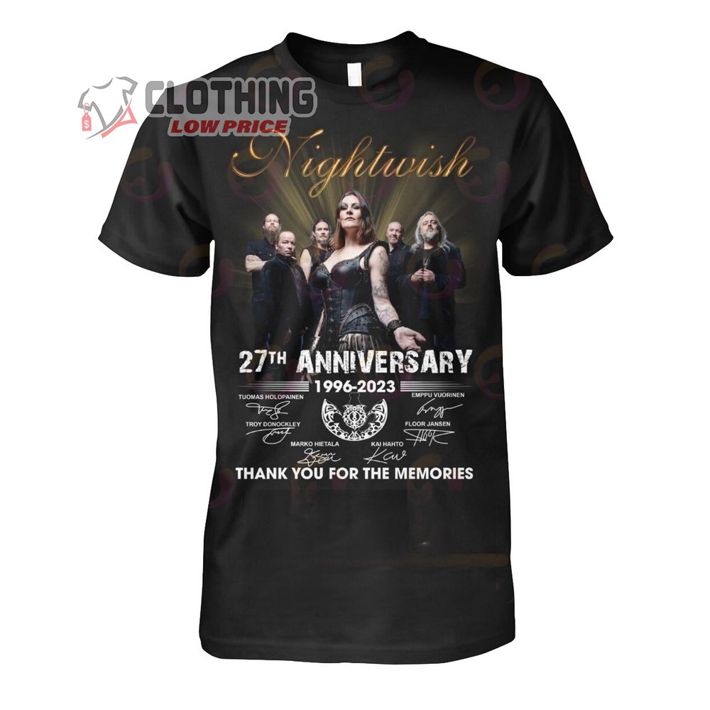 Nightwish 27th Anniversary 1996-2023 Thank You For The Memories Merch Nightwish World Tour 2023 Signatures T-Shirt