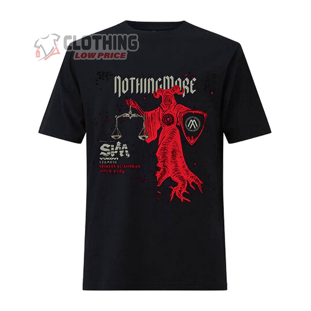 Nothing More Spirits European Tour 2024 Merch, Nothing More With Sim - Vukovi - Stamese Winter World Tour 2024 T-Shirt