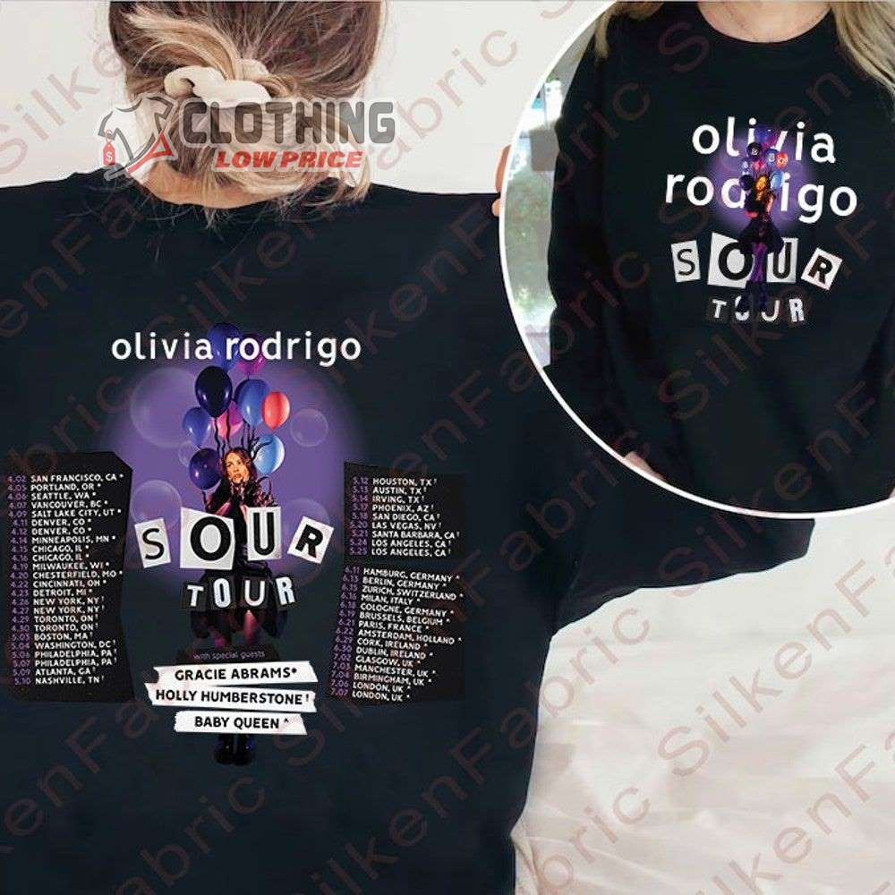 Olivia Rodrigo Sour Tour Dates 2023 Merch, Olivia Rodrigo Tour Shirt, Olivia Rodrigo World Tour 2023 With Special Guests T-Shirt