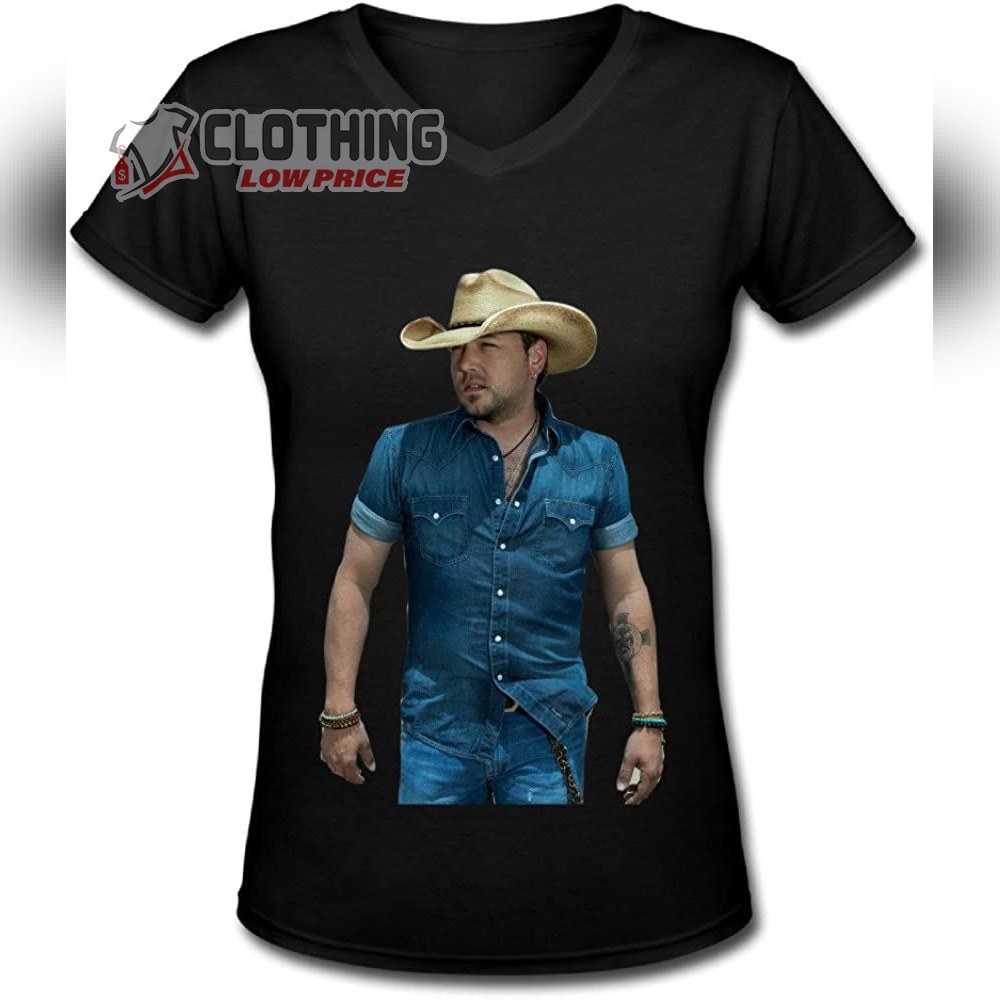 Rock And Roll Cowboy Jason Aldean Tour V-Neck T-Shirts Jason Aldean With MacKenzie Porter Tour Merch