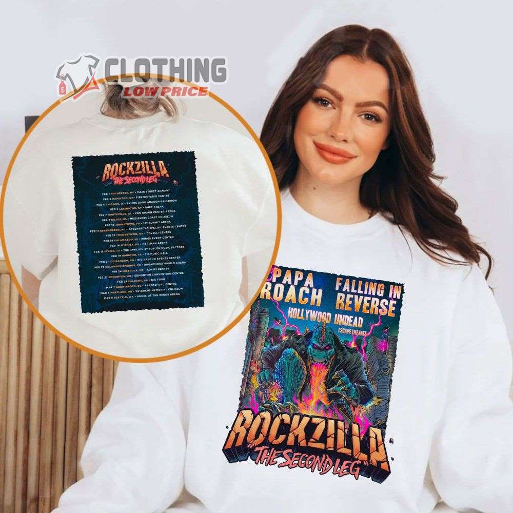 Rockzilla The Second Leg Tour 2023 Merch Papa Roach Falling In Reverse Add New Leg To Rockzilla Tour Shirt Rockzilla 2023 Tour T-Shirt