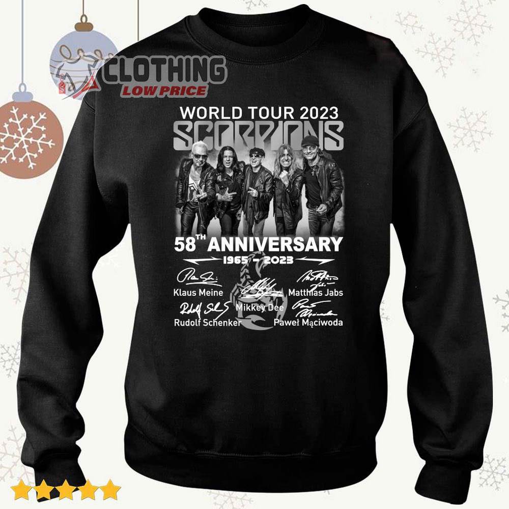 Scorpions 58th Anniversary 1965–2023 Merch World Tour 2023 Scorpions 58th Anniversary 1965–2023 Signatures T-Shirt