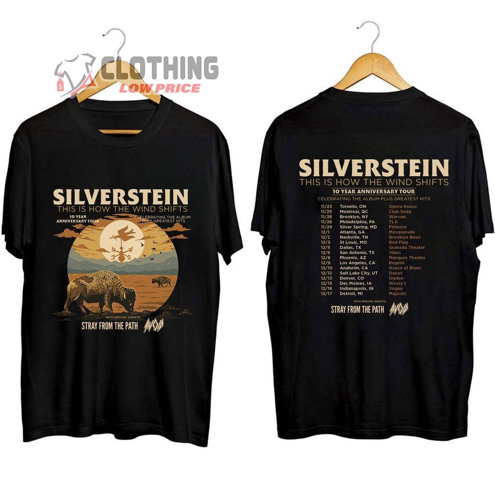 Silverstein This Is How The Wind Shifts 2023 Tour Dates Merch, Silverstein Rock Band 10 Years Anniversary Tour Shirt, The Album Plus Greatest Hits Silverstein T-Shirt