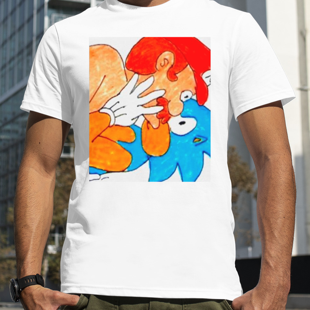 Super Mario kiss Sonic funny art shirt