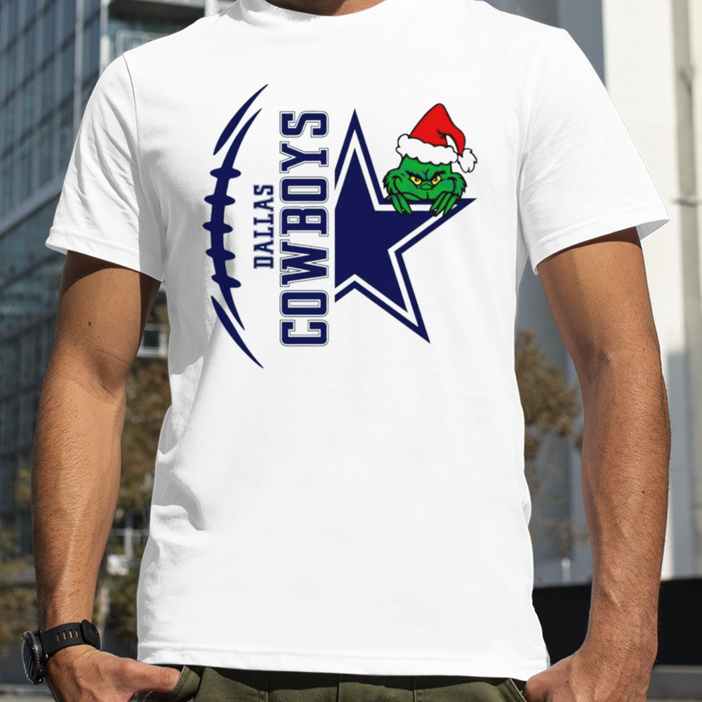 Grinch Hiding Behind Dallas Cowboys logo shirt