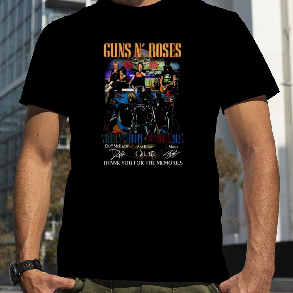 Guns N’ Roses Middle East Europe North America 2023 Thank You For The Memories Signatures T-Shirt