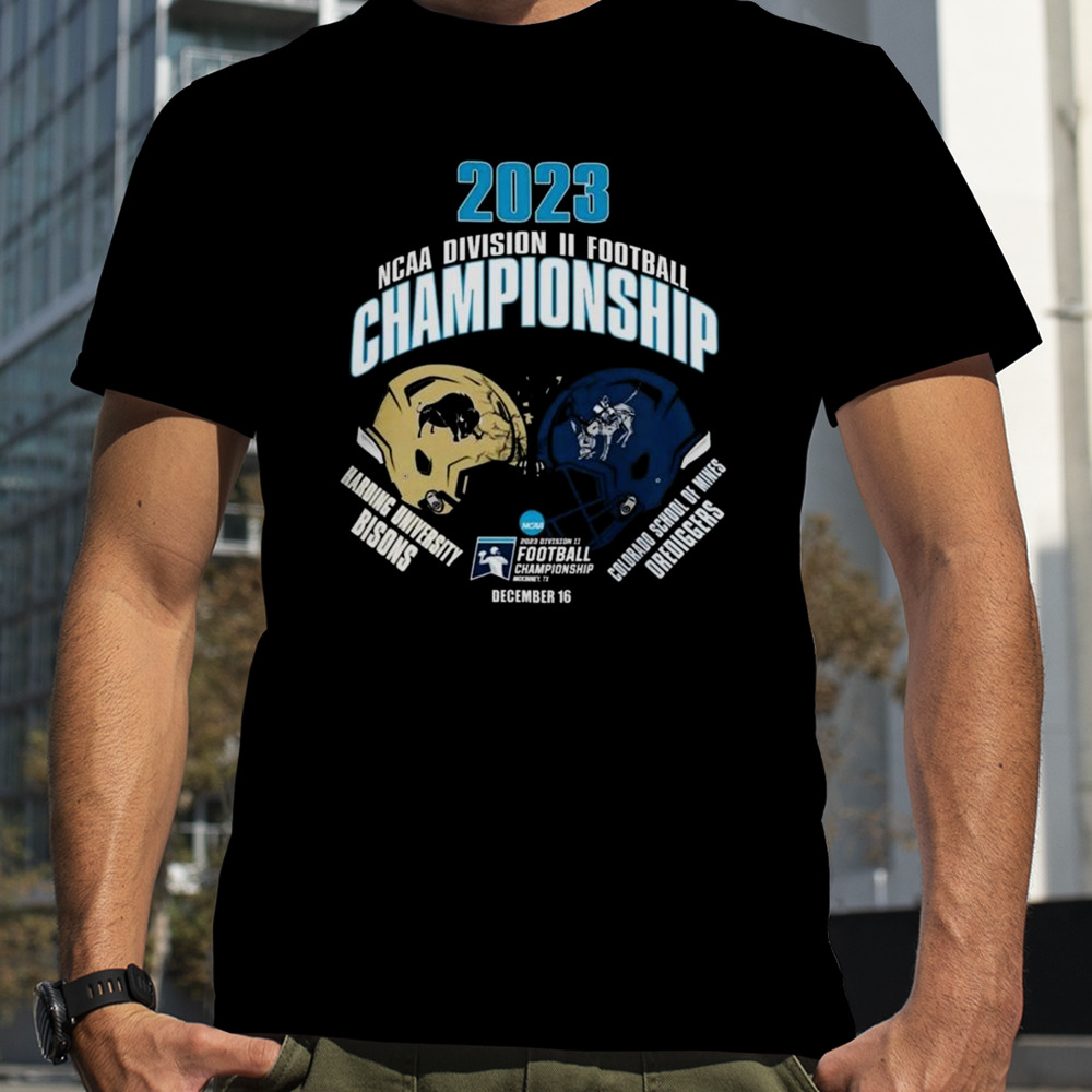 Harding University Bisons Vs Colorado School Of Mines Orediggers Helmet 2023 Ncaa Division Ii Football Championship Dec 16 T-shirt