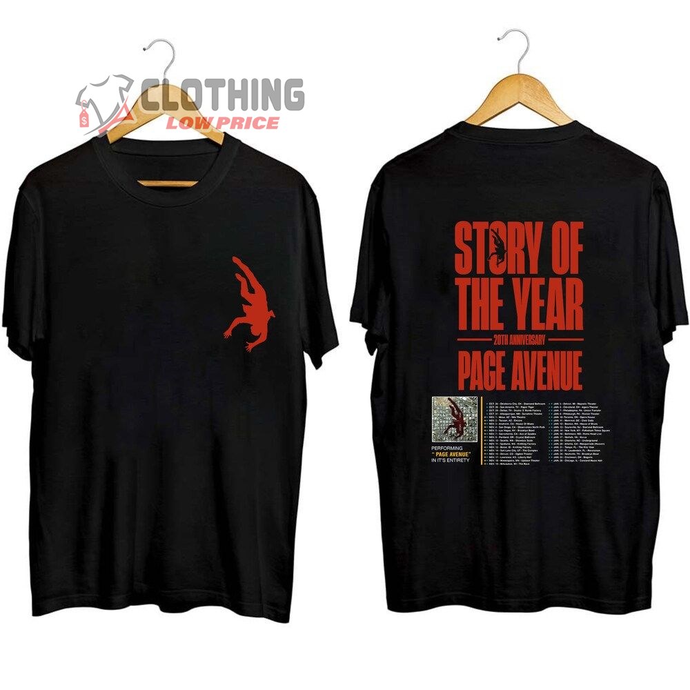 Story Of The Year Page Avenue 2023 Merch, Story Of The Year Page Avenue 20th Anniversary Tour Shirt, Four Year Strong, We The Kings And Youth Fountain T-Shirt