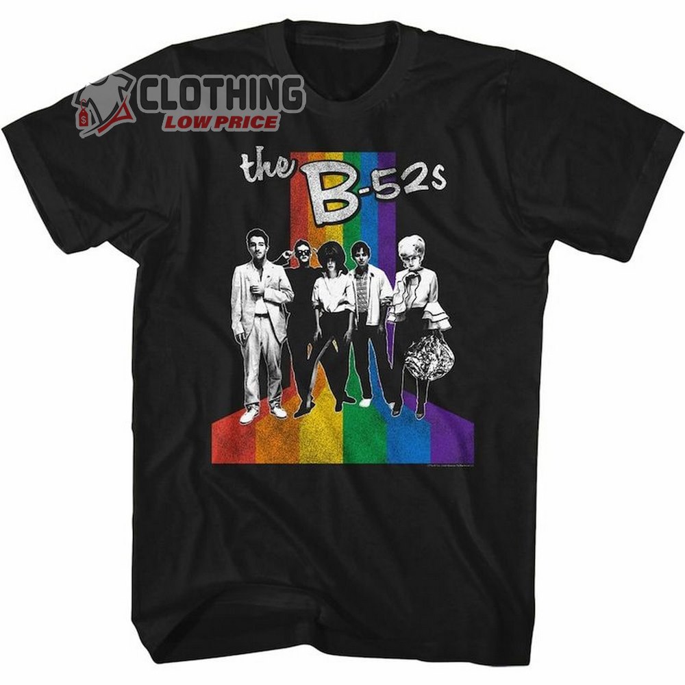 The B-52'S Band And Rainbow Black Adult T-Shirt, The B-52'S Music Band Shirt