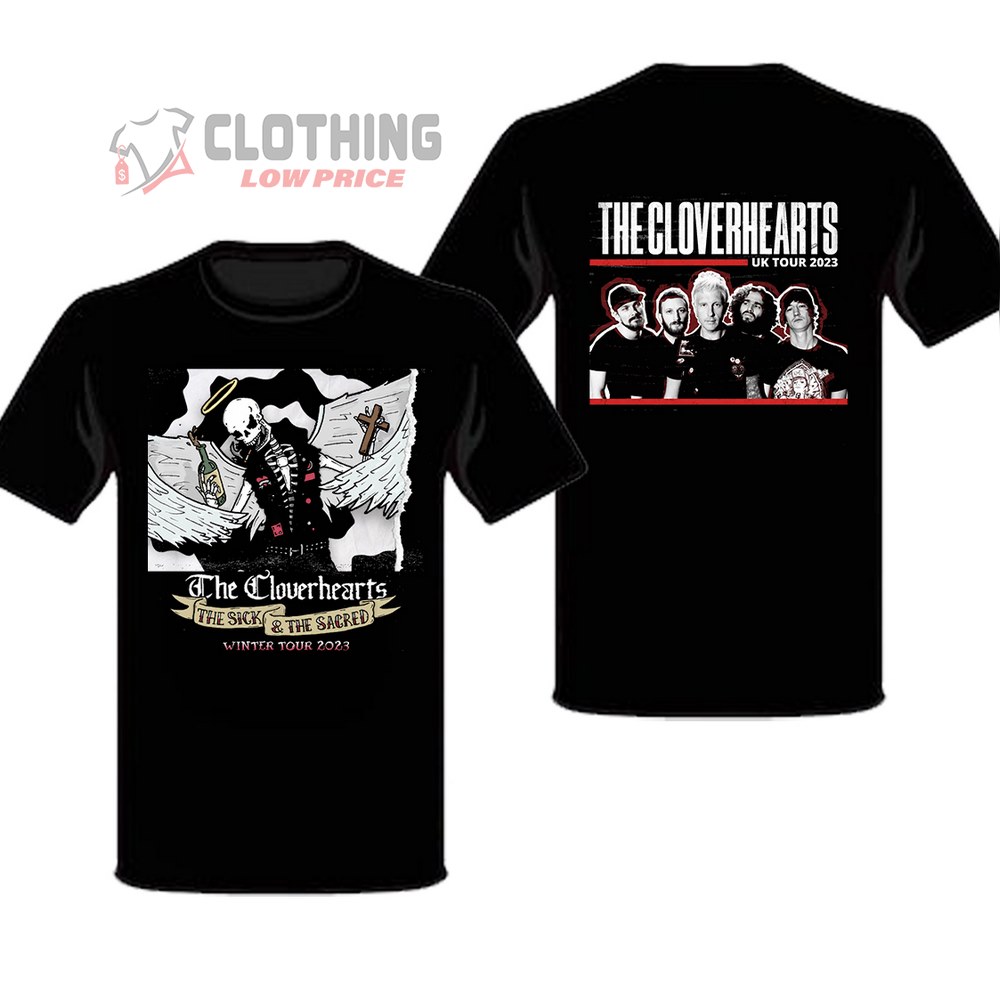 The Cloverhearts Winter Uk Tour 2023 Merch, The Cloverhearts Sick And Scared Skeleton Tour T-Shirt