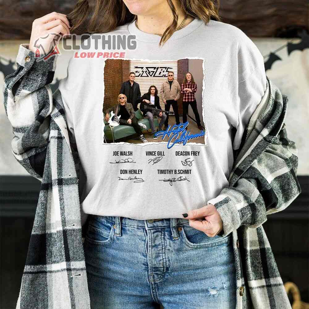 The Eagles Hotel California Signatures Merch, The Eagles Hotel California Tour 2023 Shirt, The Eagles Hotel California Rock Tour 2023 T-Shirt