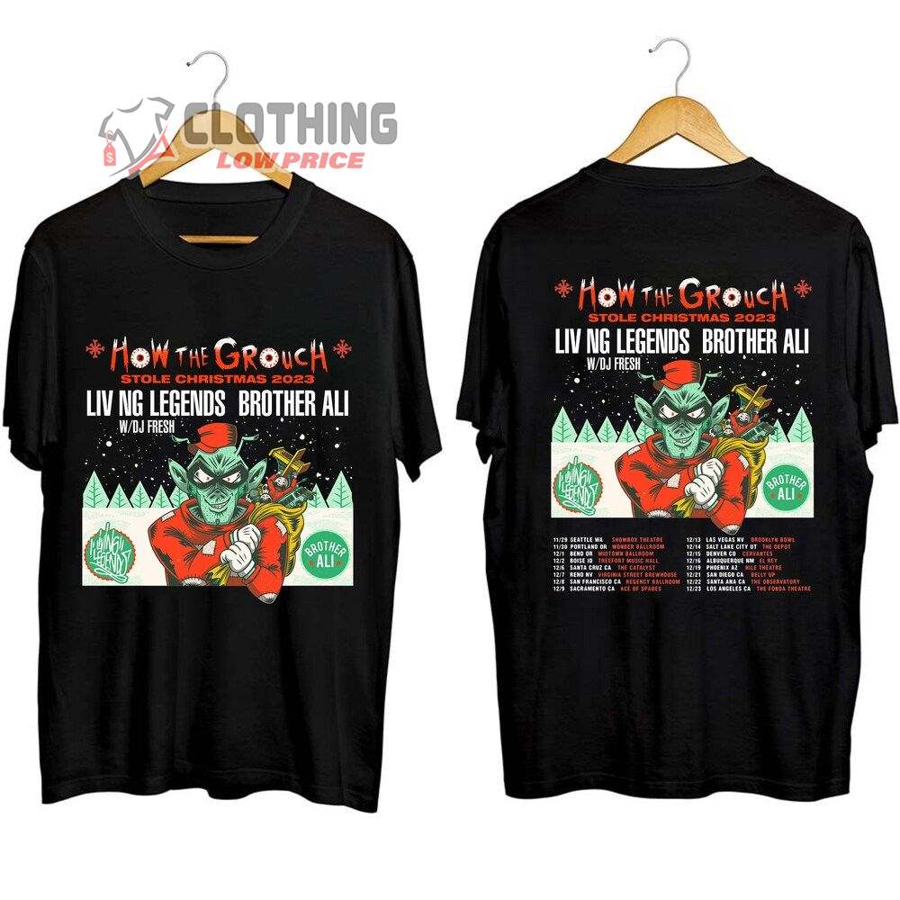 The Grouch Stole Xmas Tour 2023 Merch, The Grouch How The Grouch Stole Xmas Tour 2023 Shirt, Living Legends Brother Ali Tee, The Grouch 2023 Concert T-Shirt